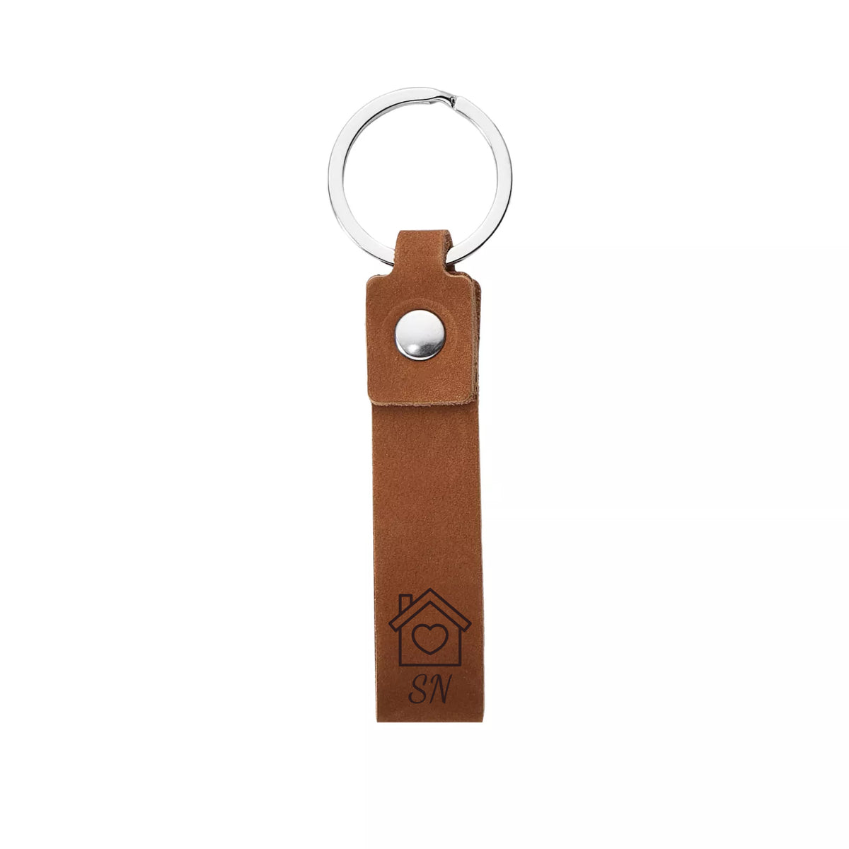 Personalized Minimalist Brown Keyring – Custom PU Leather Keychain